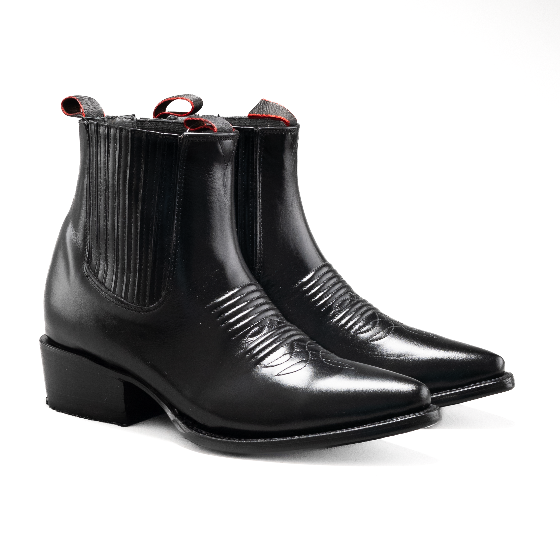 MEN'S SHORT WESTERN ANKLE COWBOY BOOTS BLACK CHAMALEON J TOE