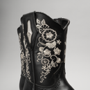 WOMEN'S 1401 BLACK EMBROIDERED SQUARE TOE COWBOY ANKLE BOOTS AND BUNDLE BELT-4