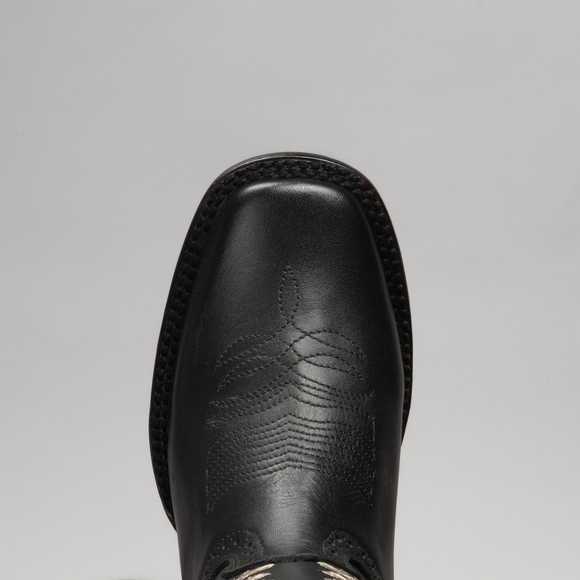 WOMEN'S 1401 BLACK EMBROIDERED SQUARE TOE COWBOY ANKLE BOOTS AND BUNDLE BELT