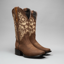 WOMEN’S 1501 BROWN PREMIUM COWBOY BOOTS – SQUARE TOE WESTERN BOOT WITH WHITE EMBROIDERED FLOWERS-1