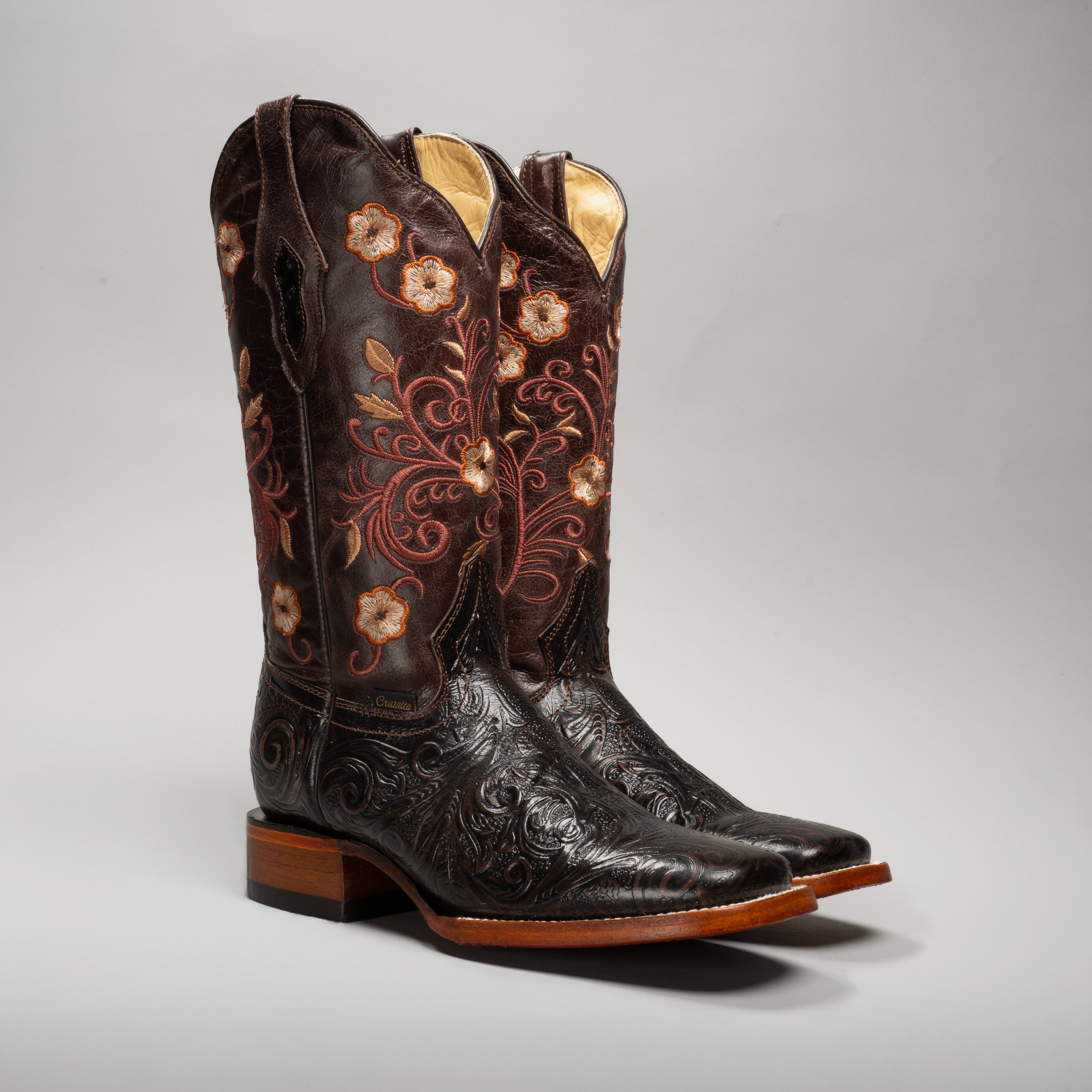 Buy brown WOMEN&#39;S 1609 CINCELADO COWBOY BOOTS SQUARE TOE WESTERN BOOTS