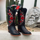 WOMEN'S RED EMBROIDERED SQUARE TOE COWBOY BOOTS-1