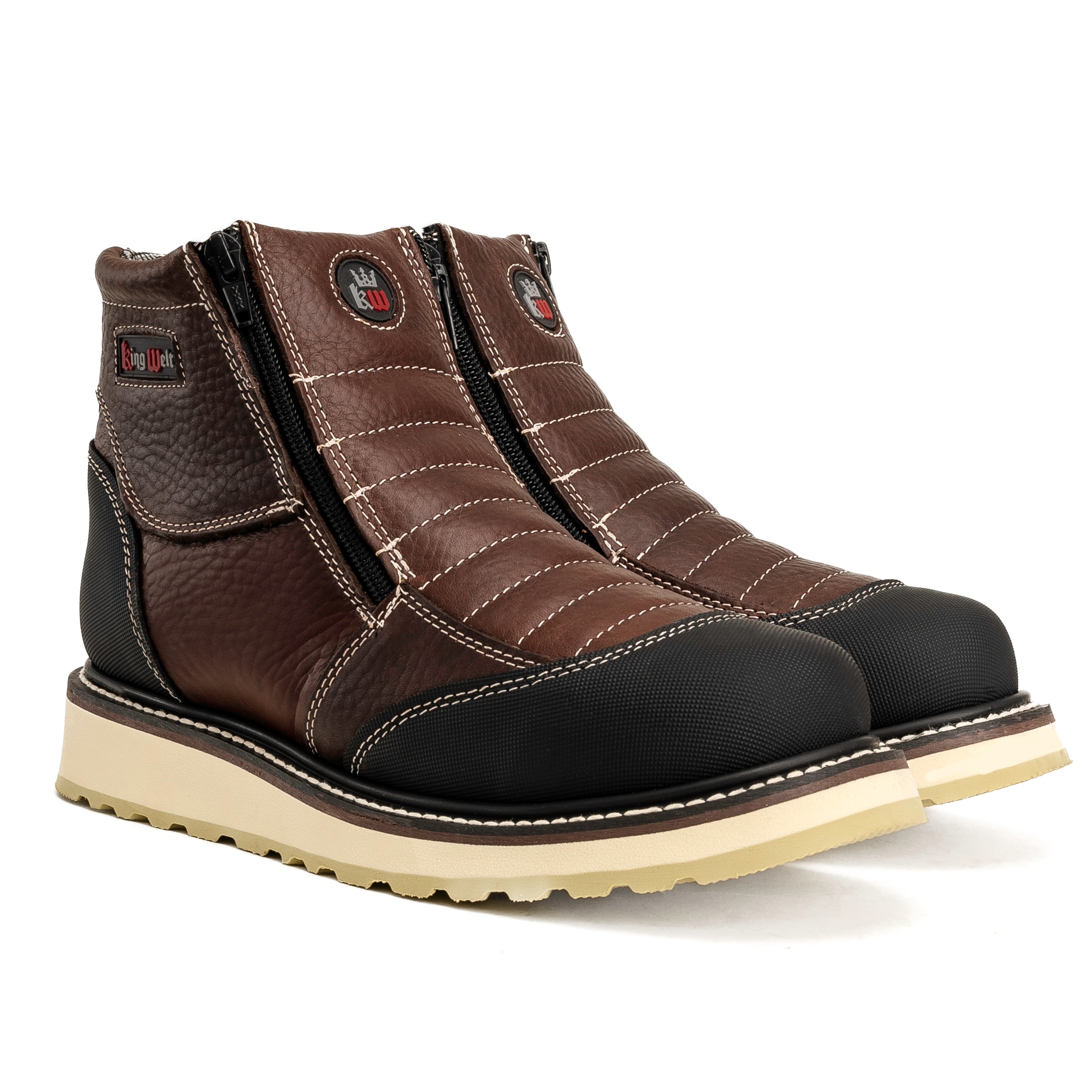 KW 337 BROWN /BLACK Ultra Flex 6" Zipper Double Density Sole, Construction Welt, Antifatigue Insole, Full Grain Leather and Water Resistance Work Shoes