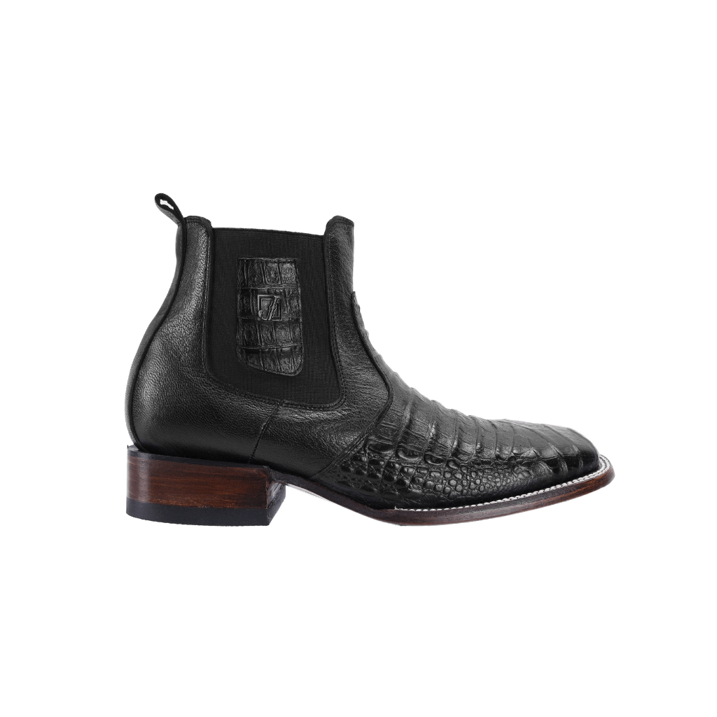 SQUARE TOE  MEN'S CROCODILE RODEO ANKLE BOOT BLACK COLOR