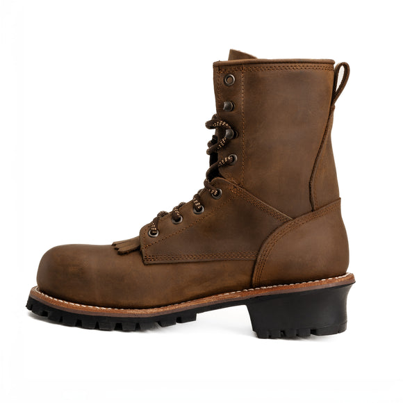 MEN'S FORCE 8" SB2040 WORK BOOT LACE UP  BROWN  FULL GRAIN LEATHER CONSTRUCTION SLIP RESISTENT TRACTOR SOLE