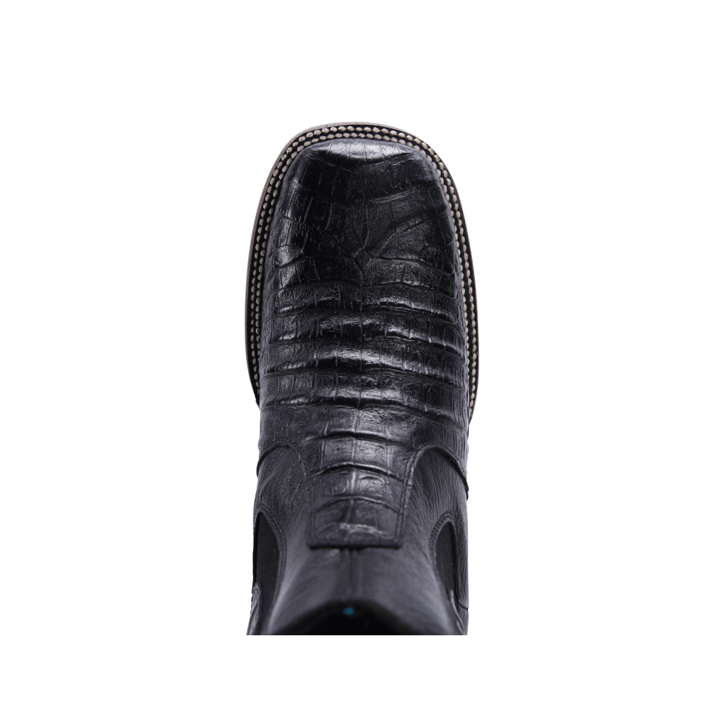 SQUARE TOE  MEN'S CROCODILE RODEO ANKLE BOOT BLACK COLOR