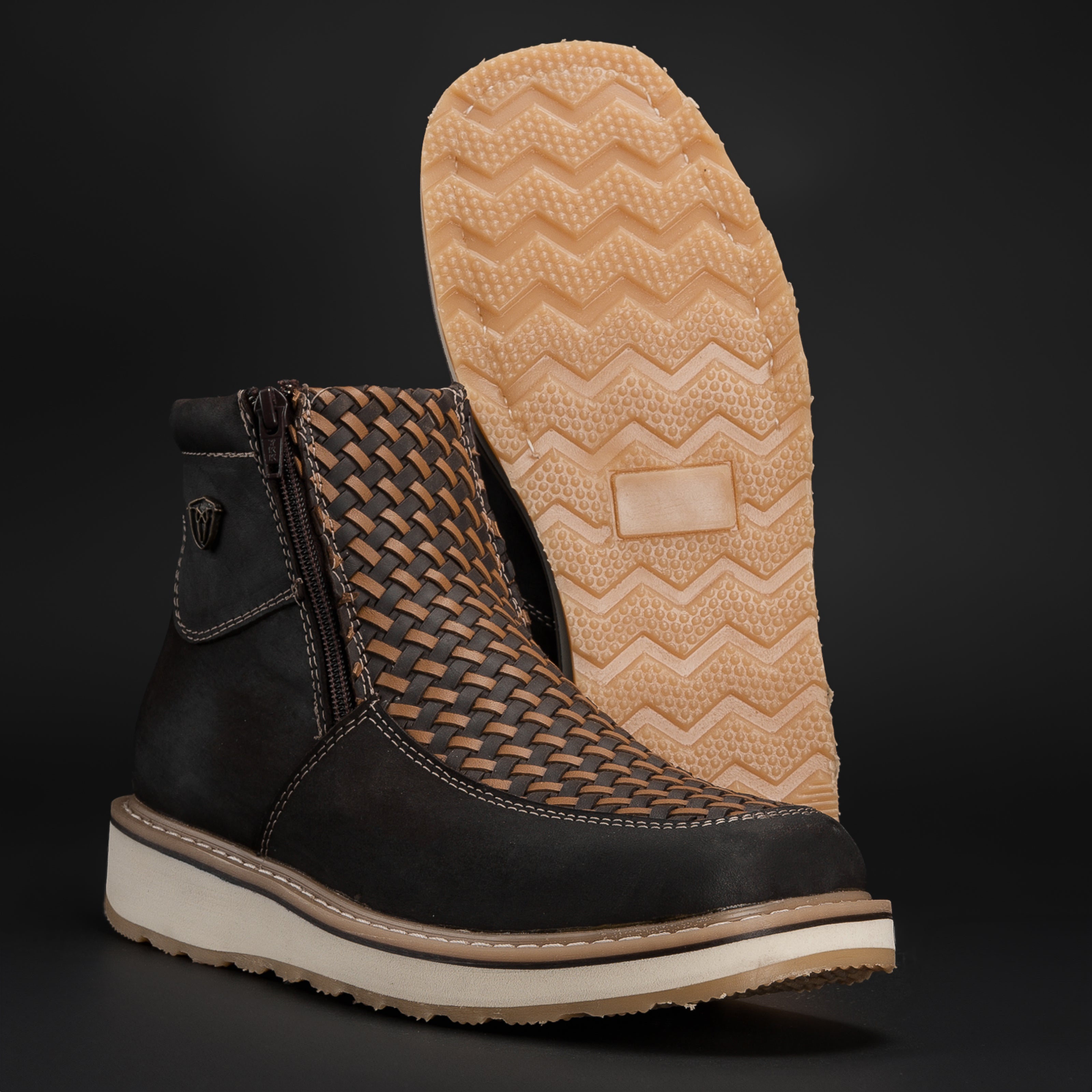 CF16 MEN'S SQUARE TOE COWBOY BOOTS BROWN PETATILLO LEATHER WITH DOBBLE ZIPPER