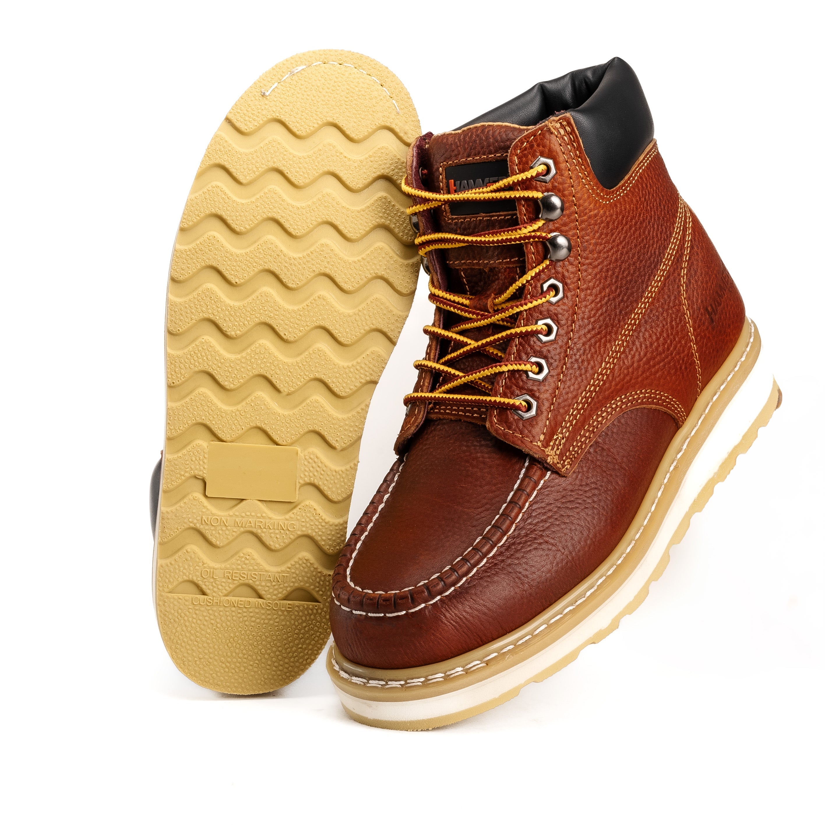 HM347 BROWN 6" Work Boots Dual Density Insulated Work Boots Antifatigue Insole, Heavy Duty Work Boots Moc Toe Boots