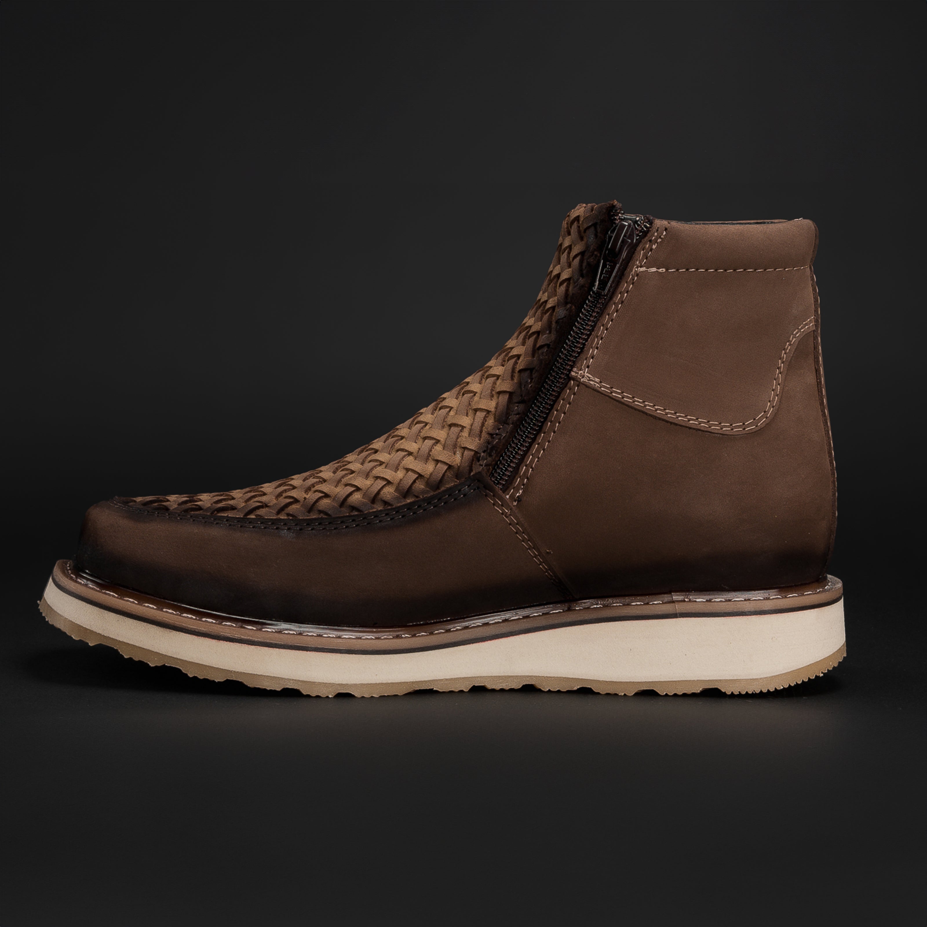 CF16 MEN'S SQUARE TOE COWBOY BOOTS BROWN PETATILLO LEATHER WITH DOBBLE ZIPPER