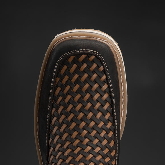 CF16 MEN'S SQUARE TOE COWBOY BOOTS BROWN PETATILLO LEATHER WITH DOBBLE ZIPPER - 0