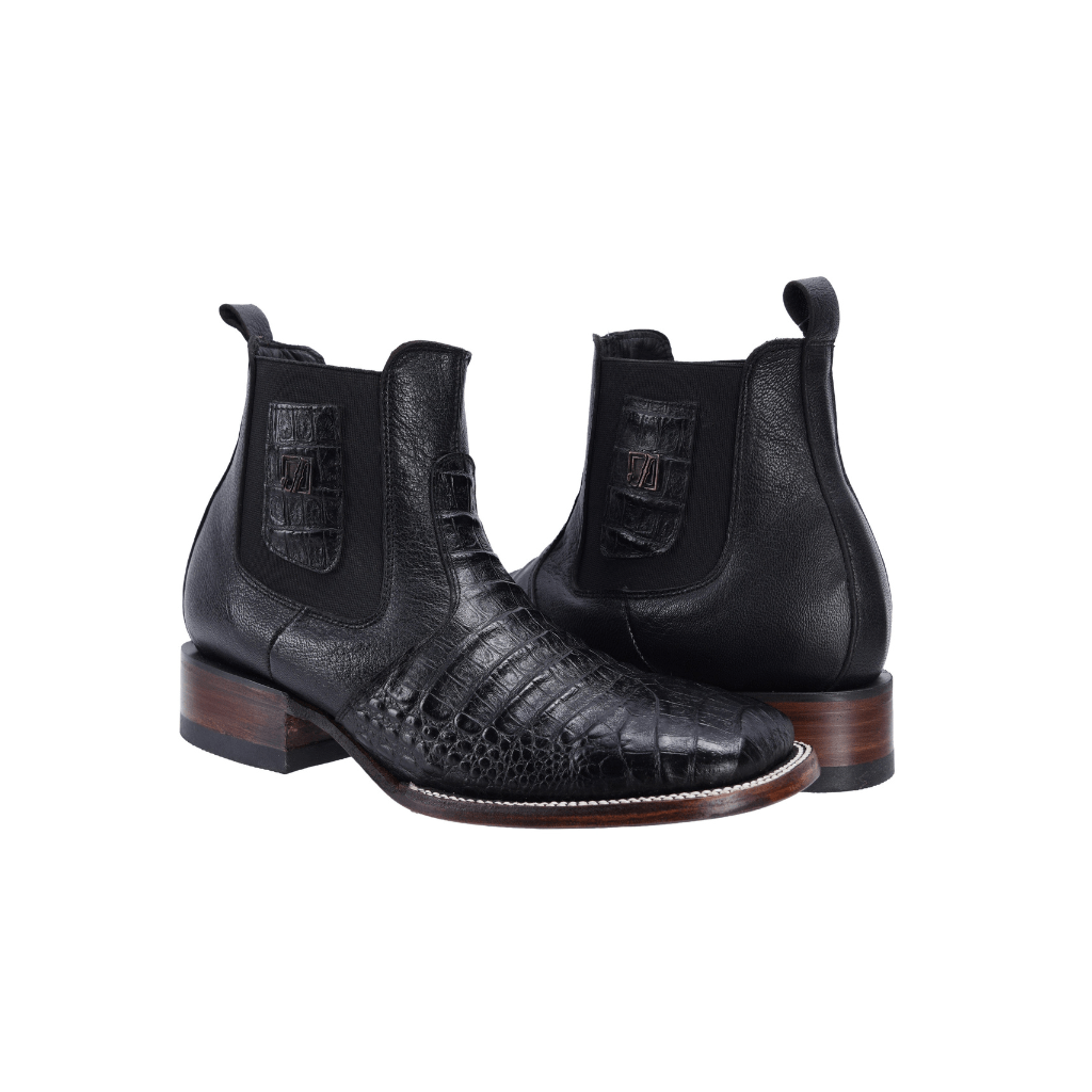 SQUARE TOE  MEN'S CROCODILE RODEO ANKLE BOOT BLACK COLOR - 0