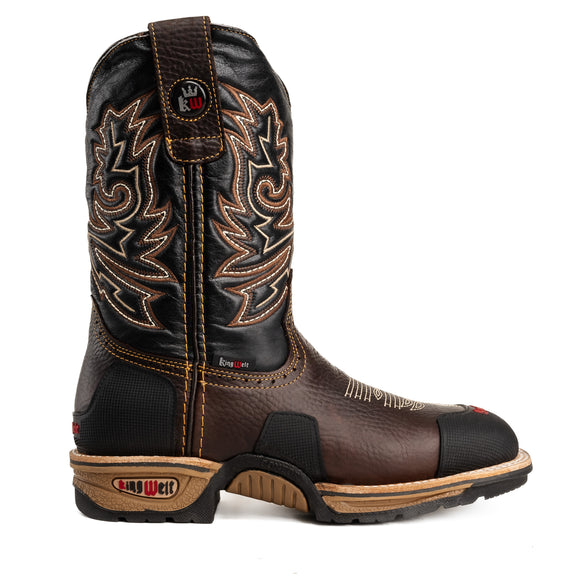 MEN'S 4X4 KW4020 BROWN RODEO WESTERN WORK BOOTS– SQUARE TOE, MASTERGUARD PROTECTION