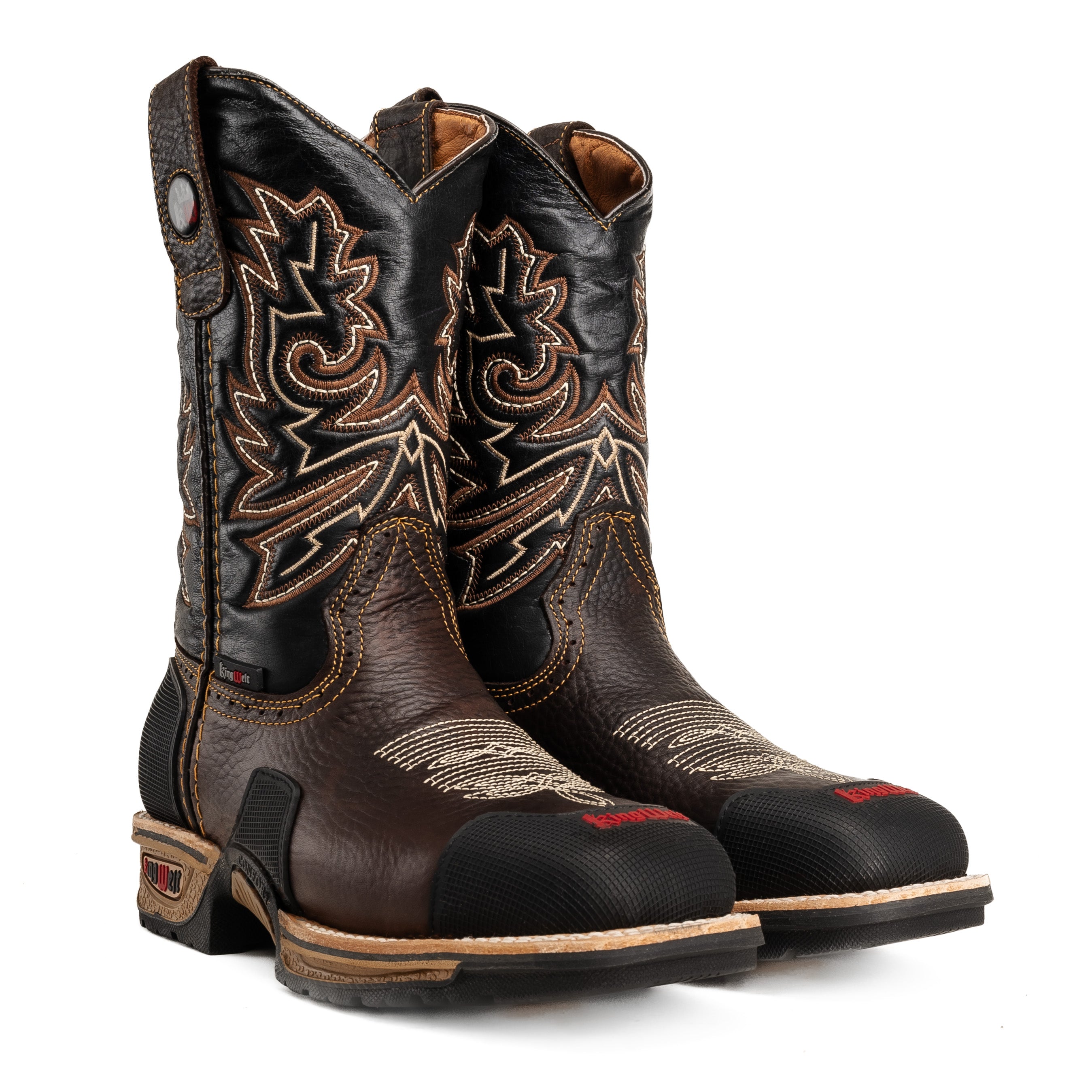 MEN'S 4X4 KW4020 BROWN RODEO WESTERN WORK BOOTS– SQUARE TOE, MASTERGUARD PROTECTION