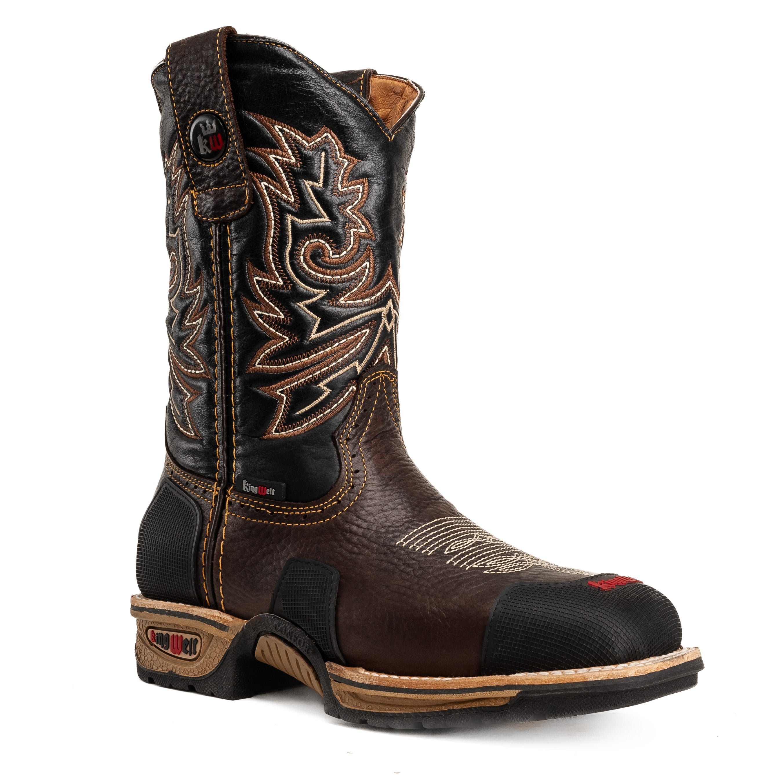 MEN'S 4X4 KW4020 BROWN RODEO WESTERN WORK BOOTS– SQUARE TOE, MASTERGUARD PROTECTION