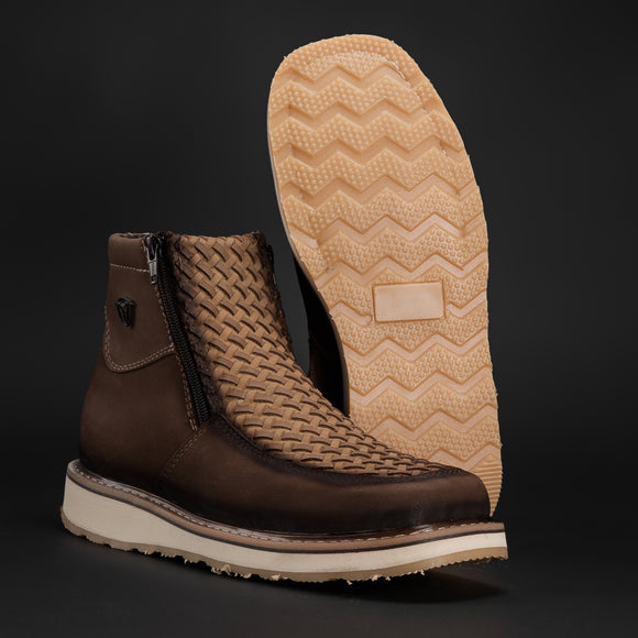 CF16 MEN'S SQUARE TOE COWBOY BOOTS BROWN PETATILLO LEATHER WITH DOBBLE ZIPPER