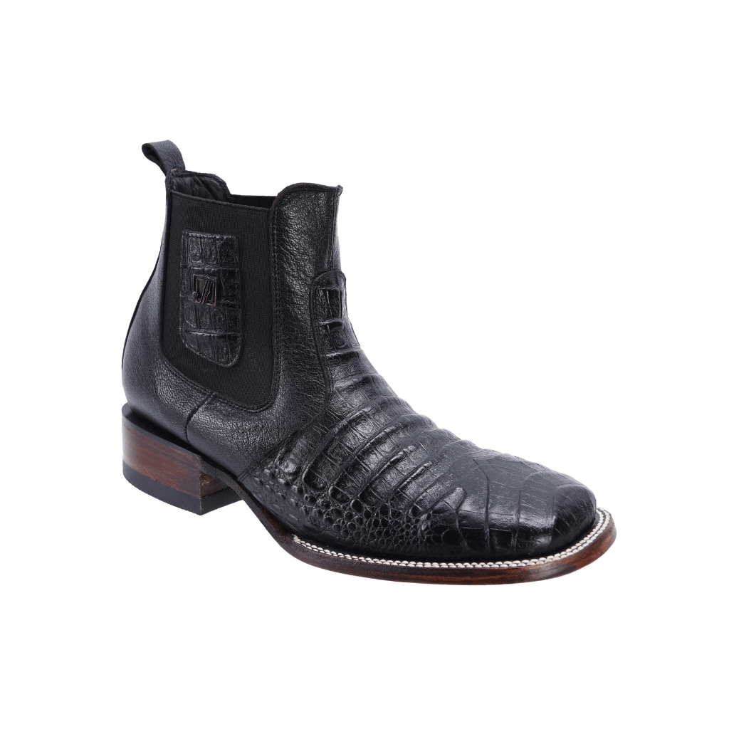 SQUARE TOE  MEN'S CROCODILE RODEO ANKLE BOOT BLACK COLOR