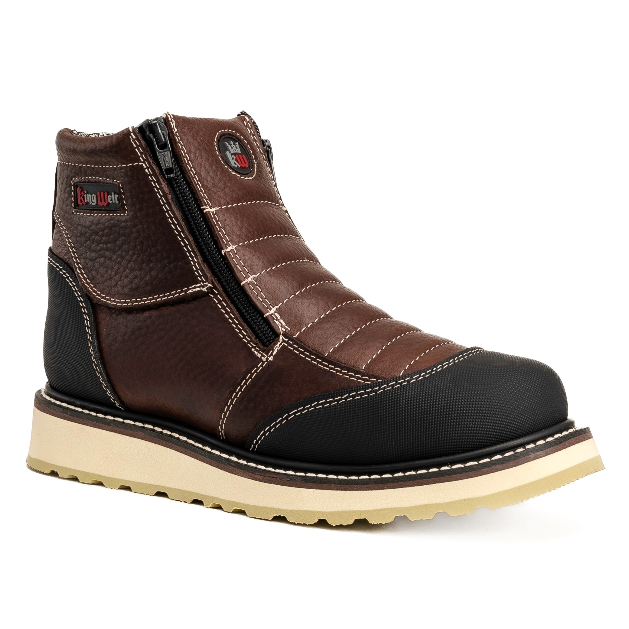 KW 337 BROWN /BLACK Ultra Flex 6" Zipper Double Density Sole, Construction Welt, Antifatigue Insole, Full Grain Leather and Water Resistance Work Shoes