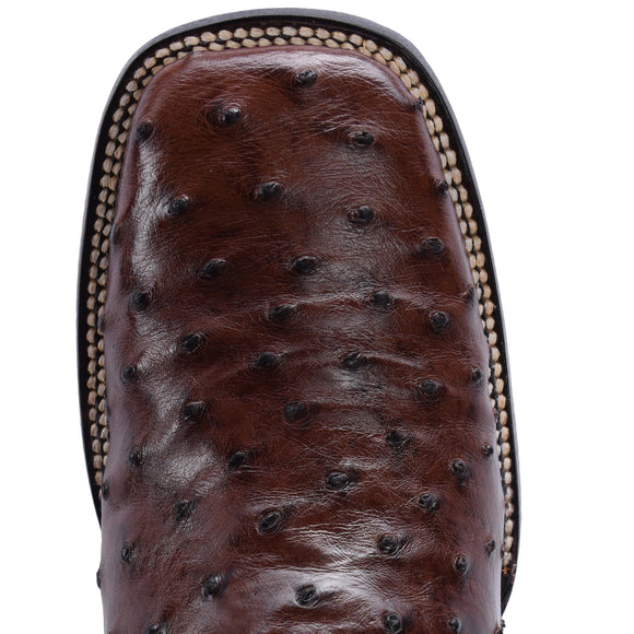MEN'S 703 BROWN WESTERN BOOTS EXOTIC OSTRICH LEATHER SQUARE TOE COWBOY BOOT