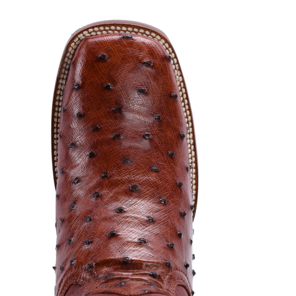 MEN'S 703 COGNAC WESTERN BOOT EXOTIC OSTRICH LEATHER SQUARE TOE COWBOY BOOT