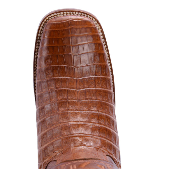 MEN'S 706 COGNAC WESTERN BOOTS EXOTIC CAIMAN LEATHER SQUARE TOE COWBOY BOOTS