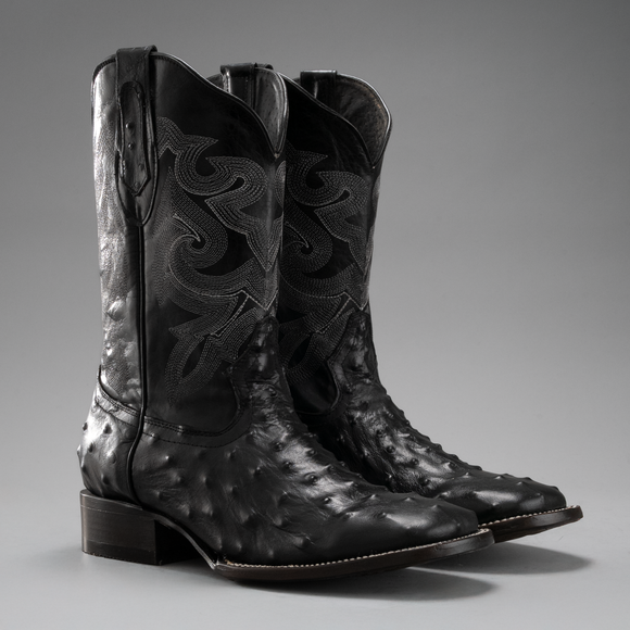 Buy black BD701 MEN&#39;S WESTERN BOOTS OSTRICH PRINT LEATHER SQUARE TOE COWBOY BOOTS BUTTERCUP COLOR