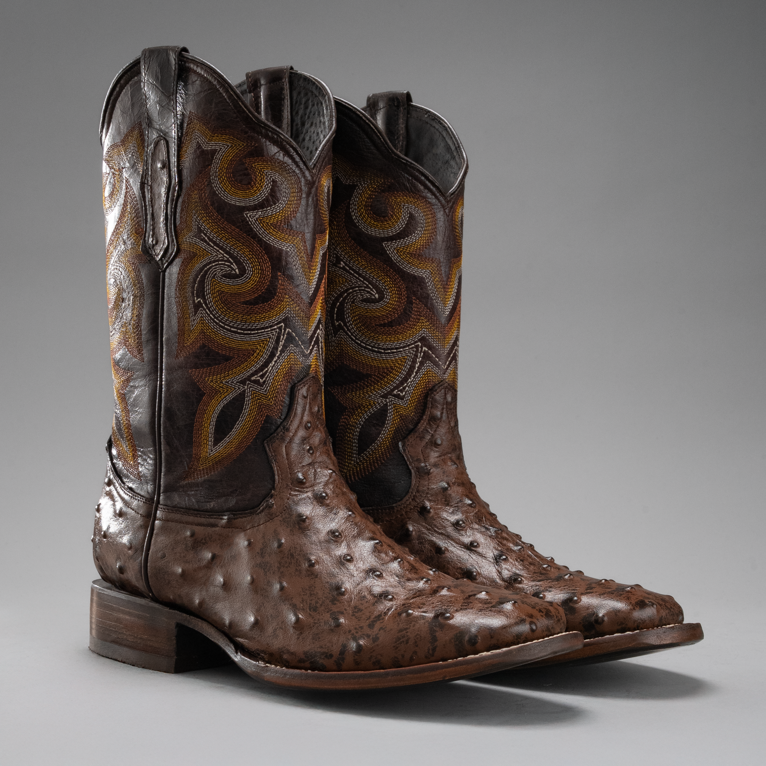 Buy brown BD701 MEN&#39;S WESTERN BOOTS OSTRICH PRINT LEATHER SQUARE TOE COWBOY BOOTS BUTTERCUP COLOR