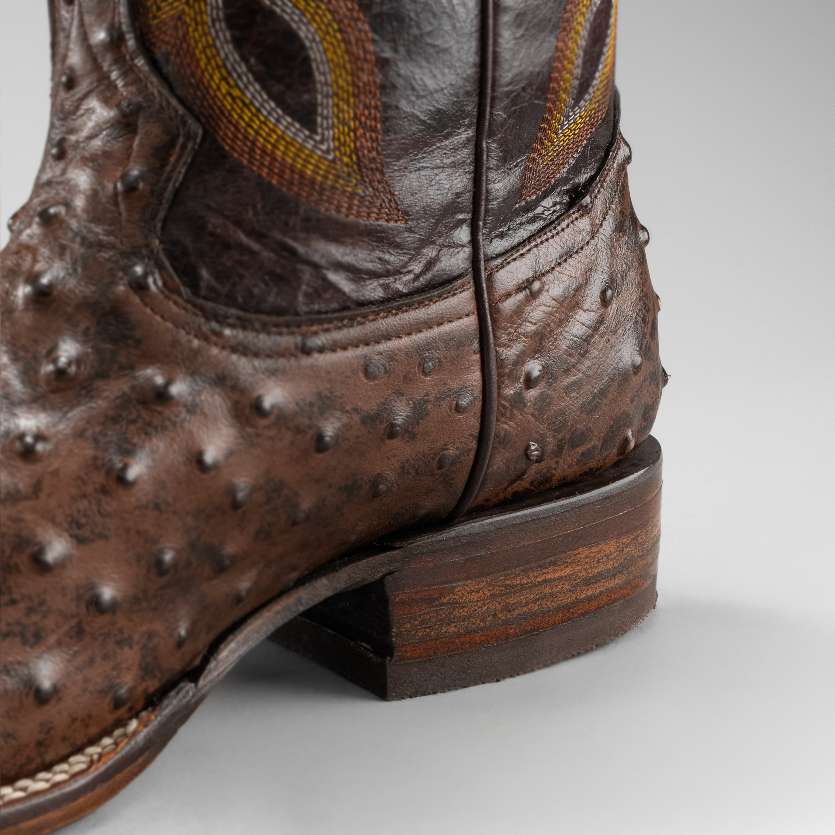BD701 MEN'S WESTERN BOOTS OSTRICH PRINT LEATHER SQUARE TOE COWBOY BOOTS BUTTERCUP COLOR