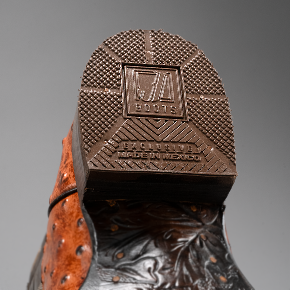 BD701 MEN'S WESTERN BOOTS OSTRICH PRINT LEATHER SQUARE TOE COWBOY BOOTS BUTTERCUP COLOR