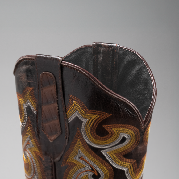 BD704 MEN'S WESTERN BOOTS CAYMAN PRINT LEATHER SQUARE TOE COWBOY BOOTS CONAC COLOR