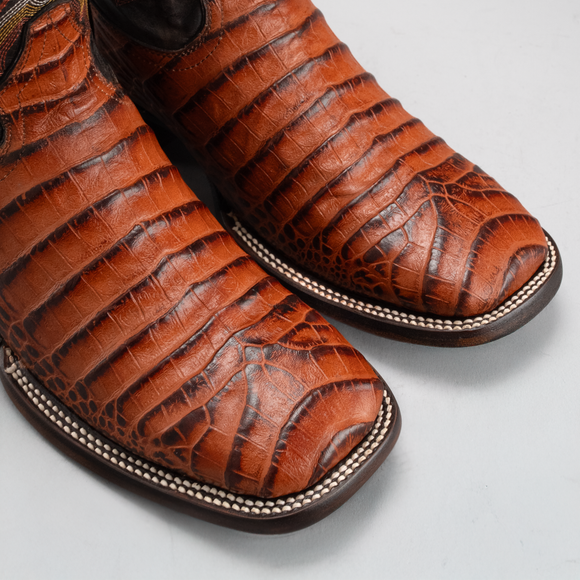 BD704 MEN'S WESTERN BOOTS CAYMAN PRINT LEATHER SQUARE TOE COWBOY BOOTS CONAC COLOR