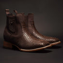 PYTHON PRINT BROWN MEN'S SHORT ANKLE RODEO SQUARE TOE BOOTS-1