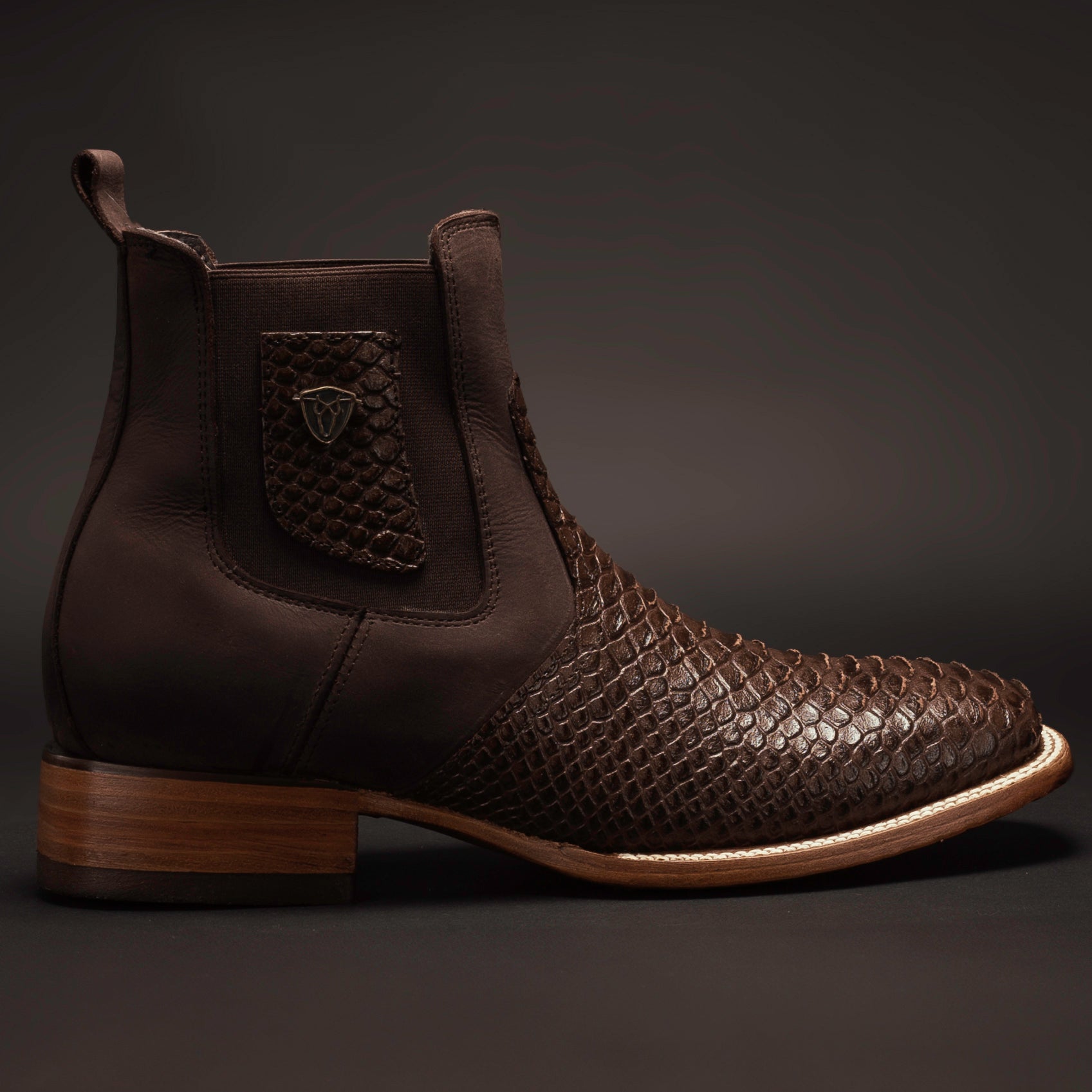 PYTHON PRINT BROWN MEN'S SHORT ANKLE RODEO SQUARE TOE BOOTS
