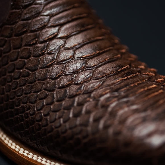 PYTHON PRINT BROWN MEN'S SHORT ANKLE RODEO SQUARE TOE BOOTS - 0