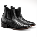 SQUARE TOE  MEN'S CROCODILE RODEO ANKLE BOOT BLACK COLOR-1