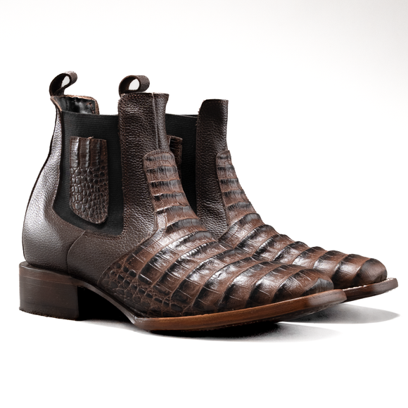 SQUARE TOE  MEN'S CROCODILE RODEO ANKLE BOOT BROWN COLOR