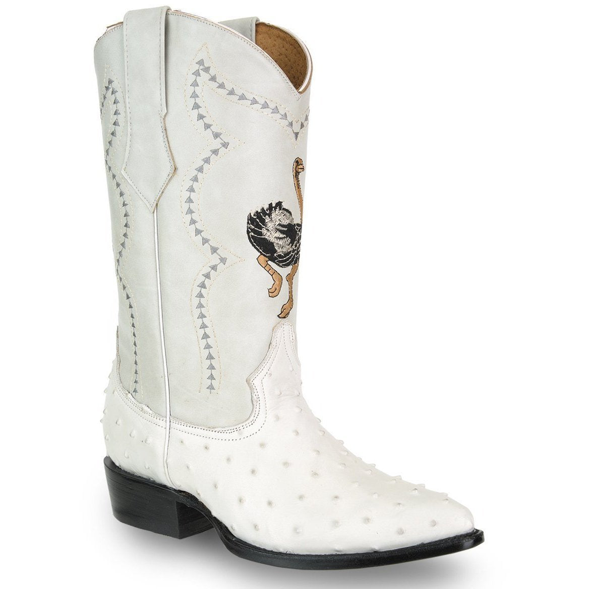 JB 901  BONE J Toe Boots,  Men's Cowboy Boots Ostrich Print Genuine Leather, Classic Western Boots Ostrich