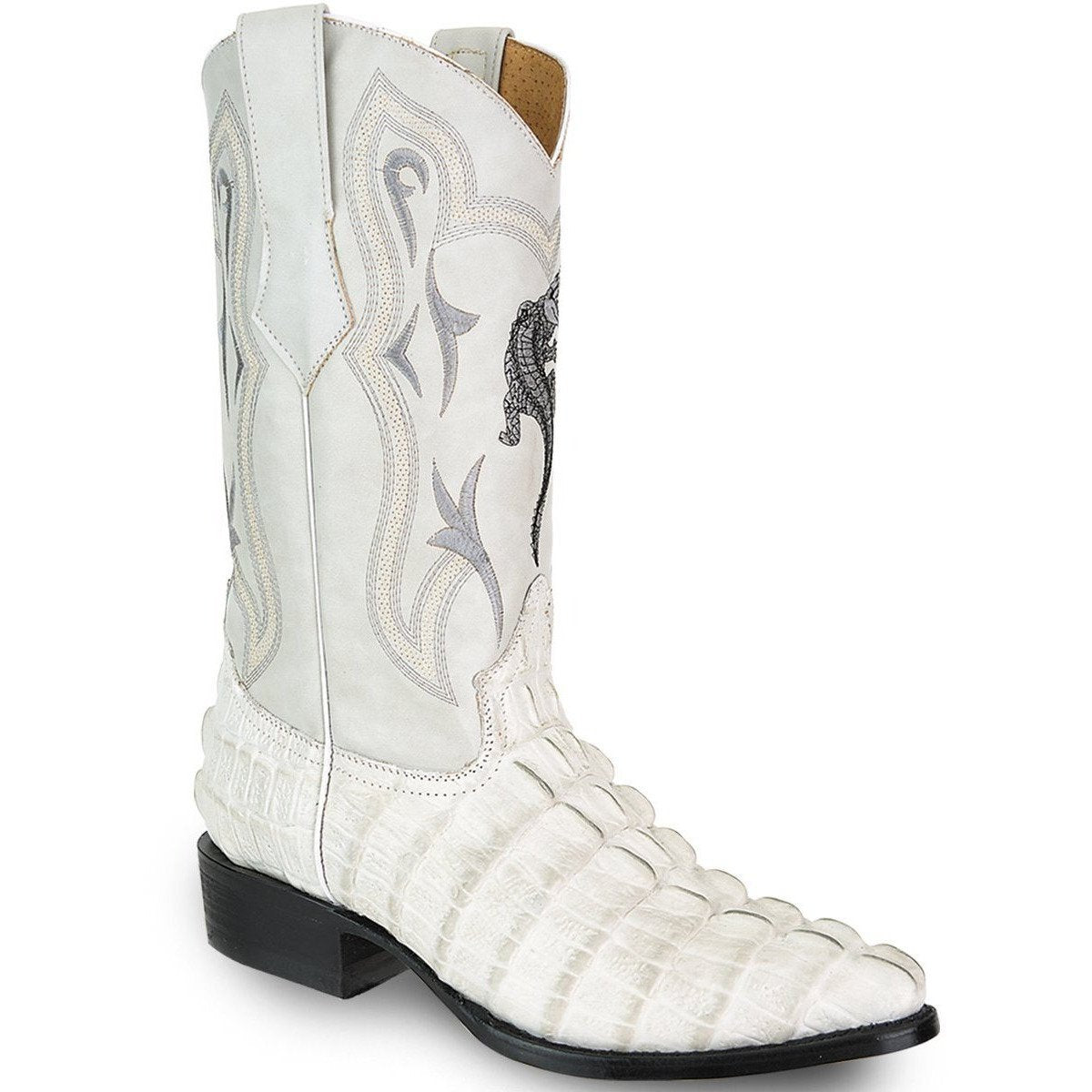 JB 904 BONE J Toe Boots Men's Cowboy Boots Cayman Print Leather, Classic Western Boots.