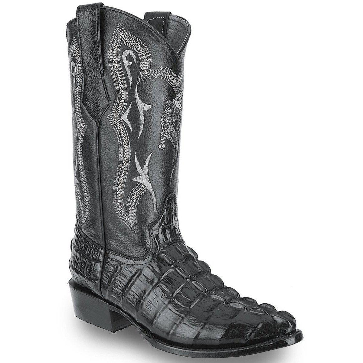 JB 904 BLACK J Toe Boots Men's Cowboy Boots Caiman Print Leather,  Classic Western Boots.