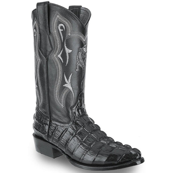 904 BLACK MEN'S WESTERN BOOTS PRINT LEATHER J TOE CAYMAN COWBOY BOOTS