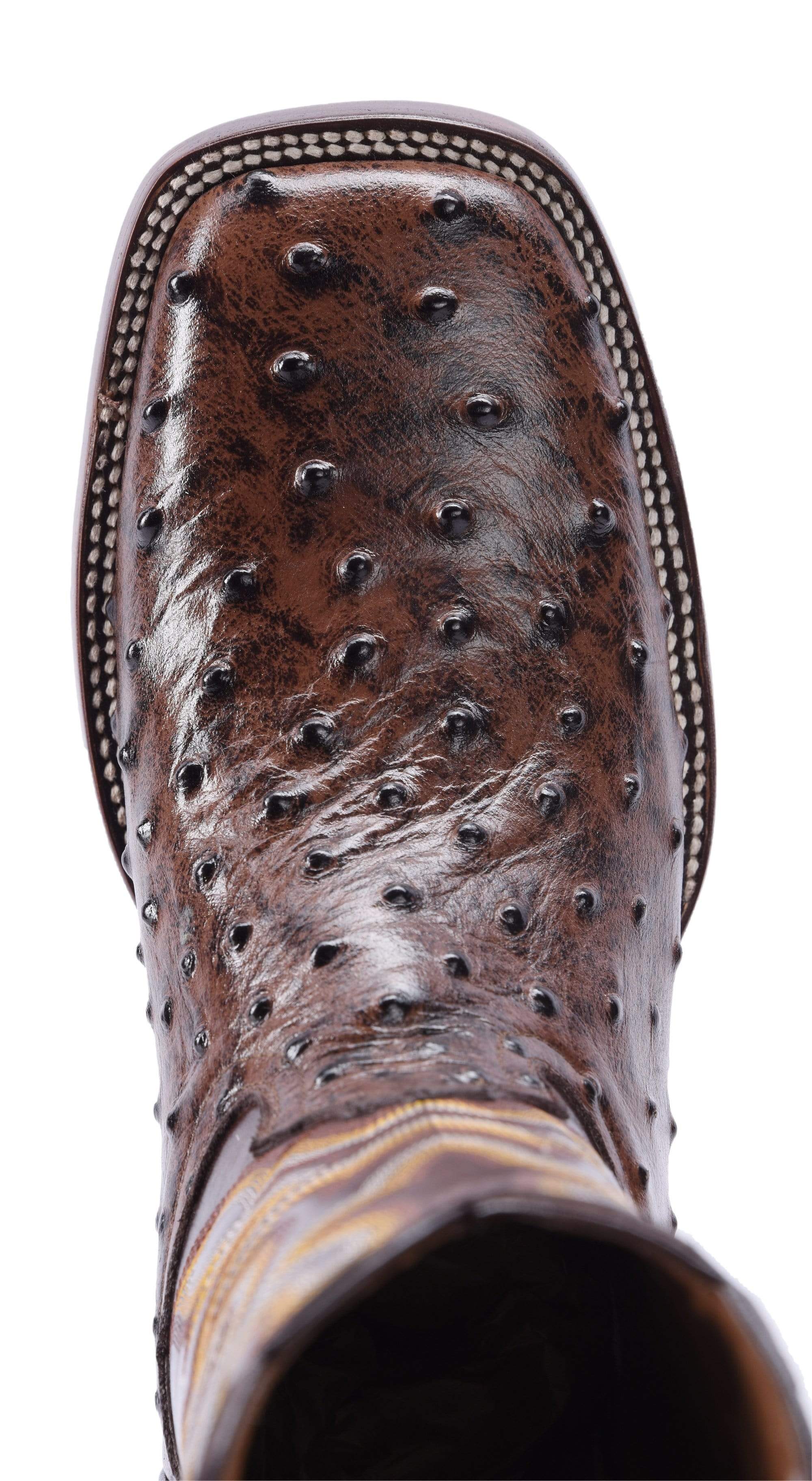 BD701 BROWN, Ostrich Print Leather Men's Western Cowboy Boots: Square Toe Boot, Leather Sole Rodeo Boots