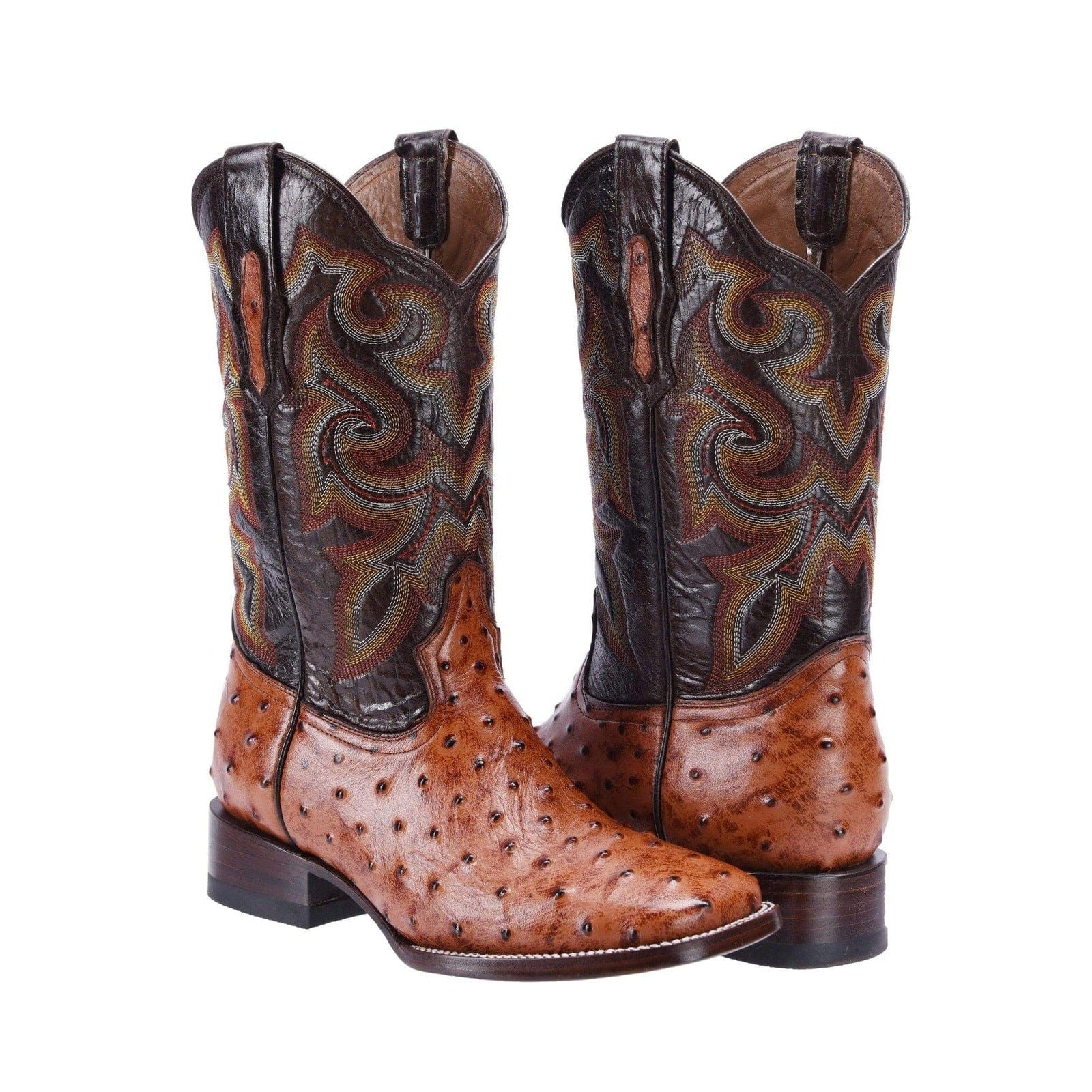 BD701 CONAC Ostrich Print Leather Men's Western Cowboy Boots: Square Toe Boot, Leather Sole Rodeo Boots