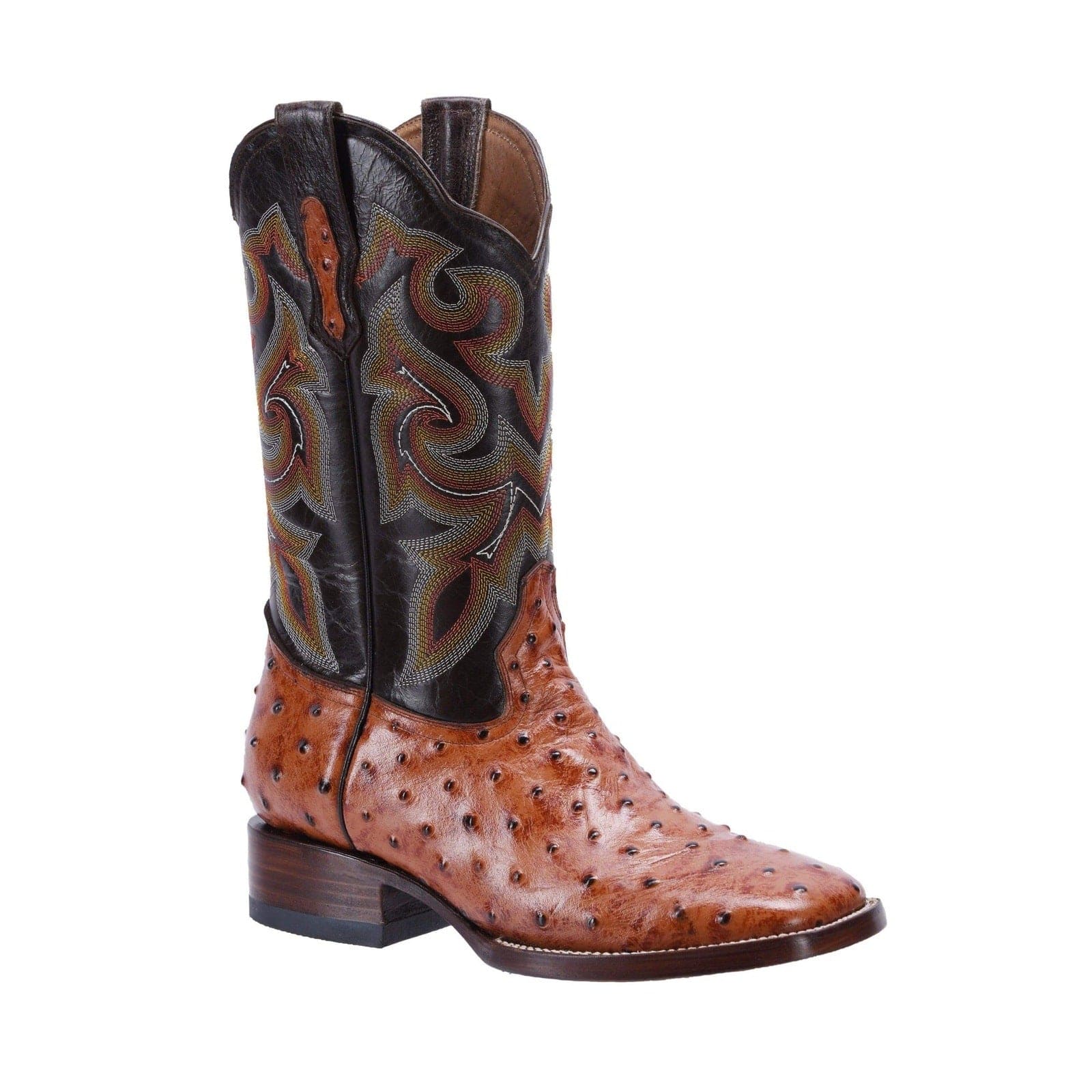 BD701 CONAC Ostrich Print Leather Men's Western Cowboy Boots: Square Toe Boot, Leather Sole Rodeo Boots