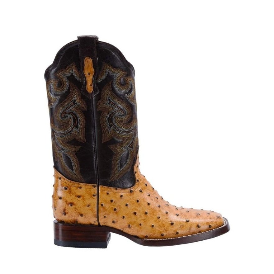 BD701 BUTTERCUP  Ostrich Print Leather Men's Western Cowboy Boots: Square Toe Boot, Leather Sole Rodeo Boots - 0