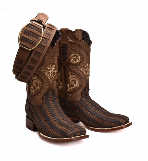 MEN'S JB816 BROWN  WESTERN BOOTS: SQUARE TOE COWBOY & RODEO BOOTS WITH BUNDLE BELT