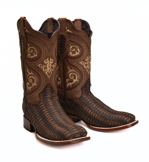 MEN'S JB816 BROWN  WESTERN BOOTS: SQUARE TOE COWBOY & RODEO BOOTS WITH BUNDLE BELT