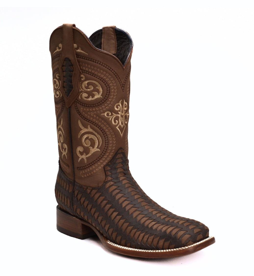 Men's Western Boots: Square Toe Cowboy & Rodeo Boots with Genuine Leather Belt 816 Brown Combo