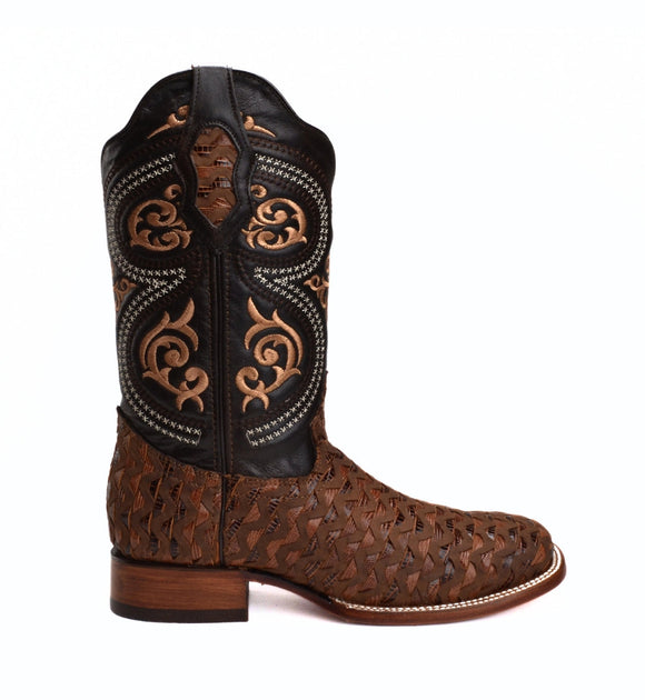 MEN'S WESTERN COMBO – 817 BROWN SQUARE TOE COWBOY BOOTS WITH MATCHING LEATHER BELT - 0