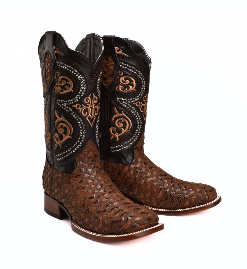 MEN'S RODEO WESTERN BOOTS 817 BROWN SQUARE TOE COWBOY BOOTS