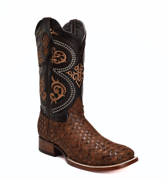 MEN'S RODEO WESTERN BOOTS 817 BROWN SQUARE TOE COWBOY BOOTS - 0
