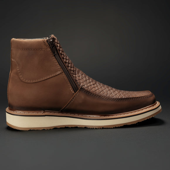CF16 MEN'S SQUARE TOE COWBOY BOOTS BROWN PYTHON LEATHER WITH DOBBLE ZIPPER